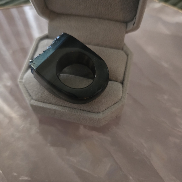 Midnight Blue Druzy Crystal Ring Size 8 - Picture 2 of 3